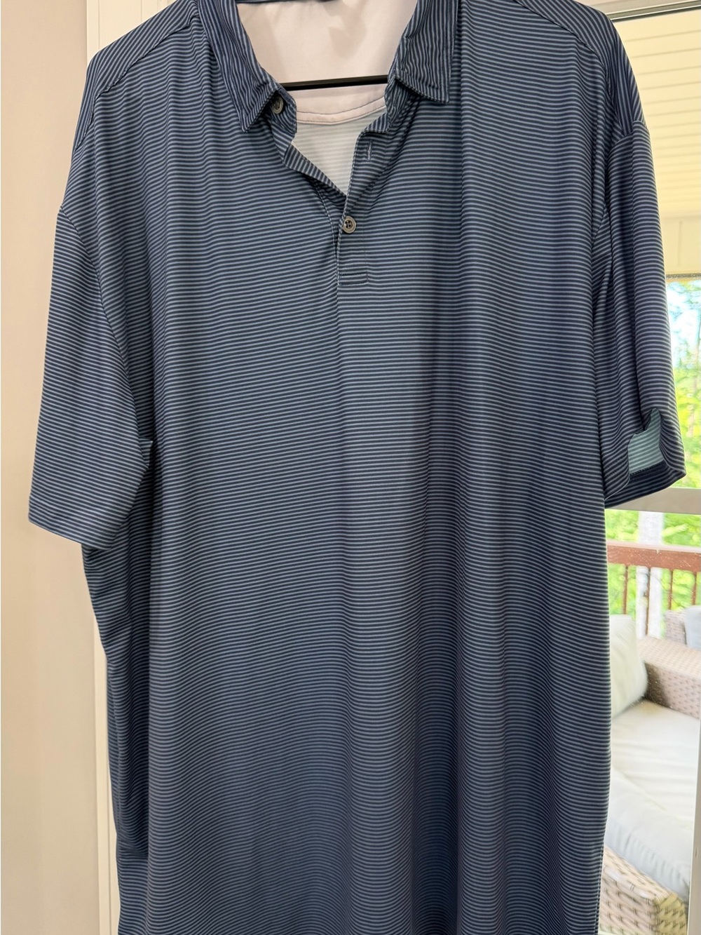 Men's Blue Fine-Striped Polo Shirt